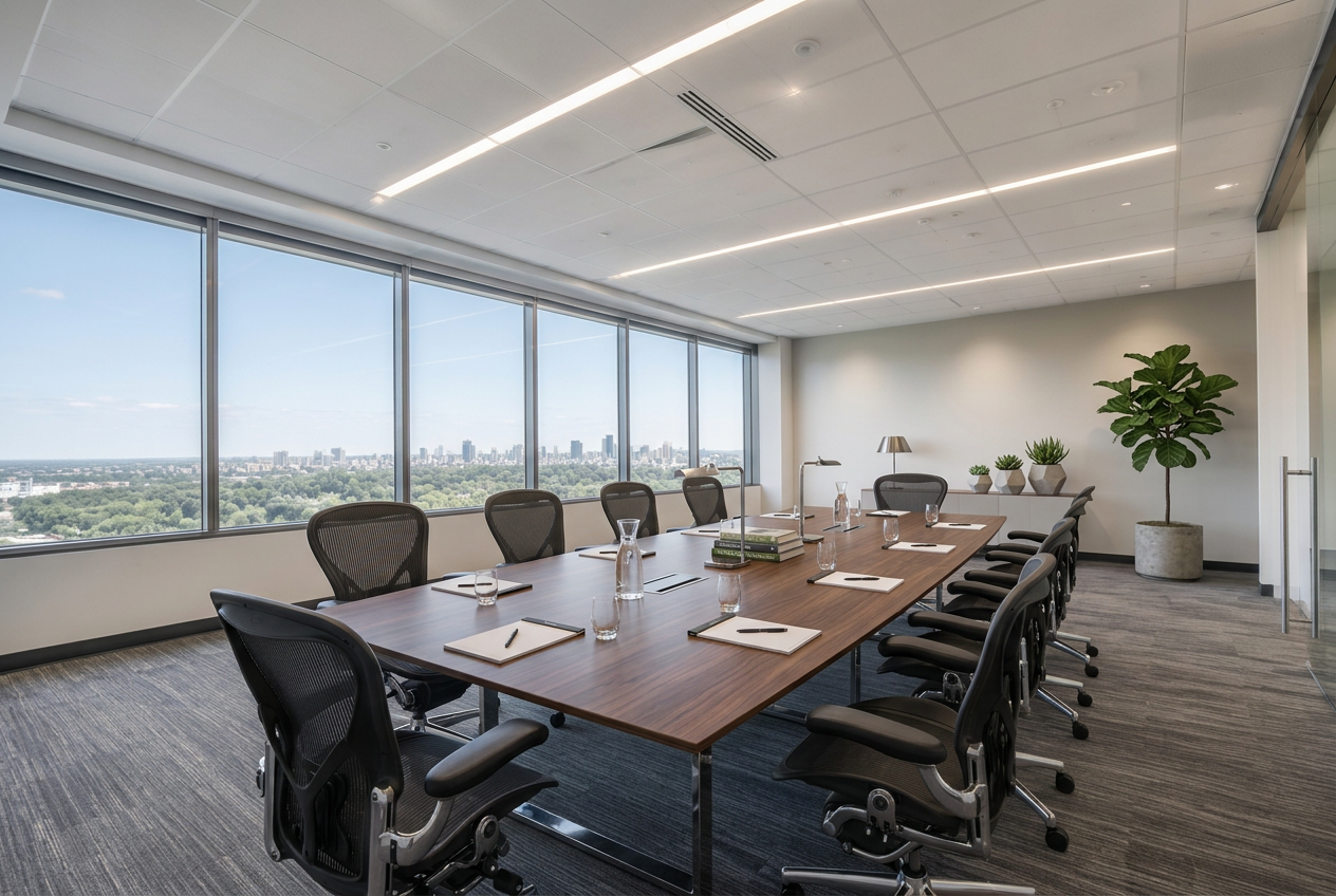 Toronto corporate boardroom, virtually staged in Modern style